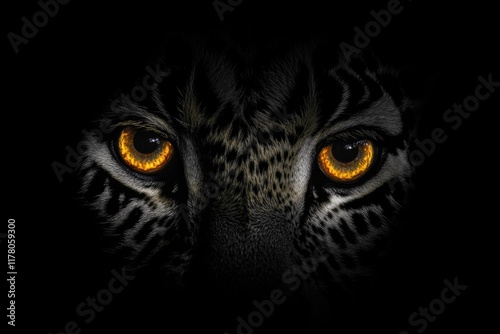 A close-up shot of a leopard's eyes in a dark environment
