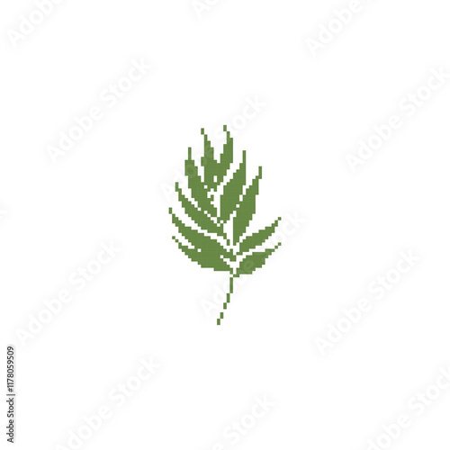 Pixel art green leaf illustration. Minimalistic leaf design in retro pixelated style. photo