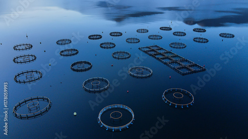 Floating Fish Farm on a Calm Morning Sea photo