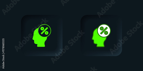 Green Discount percent tag icon isolated on black background. Shopping tag sign. Special offer sign. Discount coupons symbol. Black square button. Vector