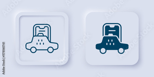 Filled and outline Taxi mobile app icon isolated on grey background. Mobile application taxi. Square button. Vector