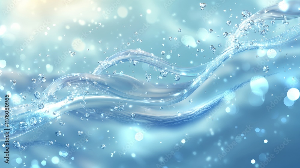Fresh clean water wave with bubbles and drops. Vector illustration with realistic clear blue aqua surface on transparent background. Flow of pure liquid drink Fresh clean water wave with bubbles and drops. Vector illustration with realistic clear blue aqua surface on transparent background. Flow of pure liquid drink