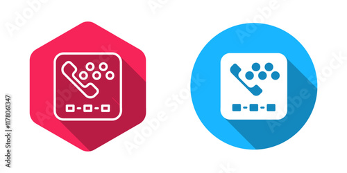 Filled and outline Taxi call telephone service icon isolated with long shadow background. Taxi for smartphone. Vector