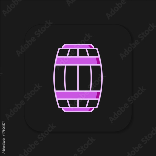 Filled outline Wooden barrel icon isolated on black background. Alcohol barrel, drink container, wooden keg for beer, whiskey, wine. Flat filled outline style with shadow. Vector