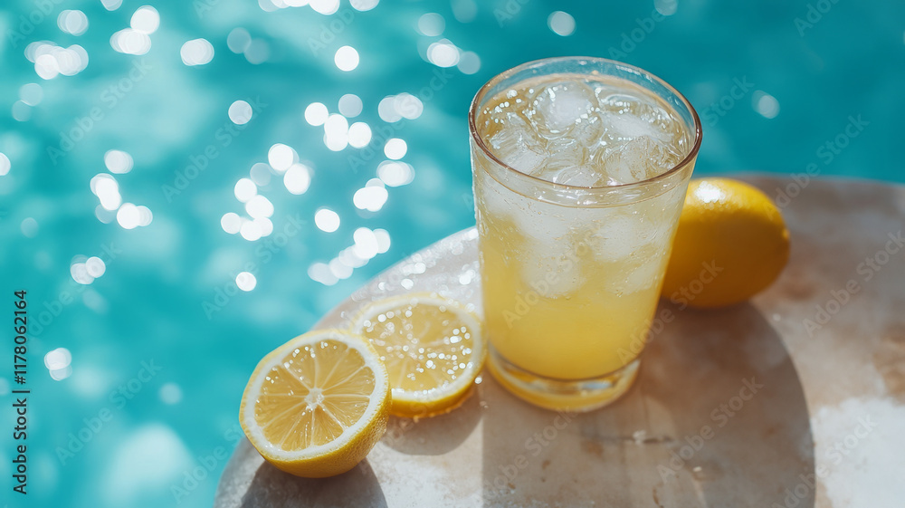 Refreshing lemonade by the pool on a sunny day. Refreshing lemonade by the pool on a sunny day.