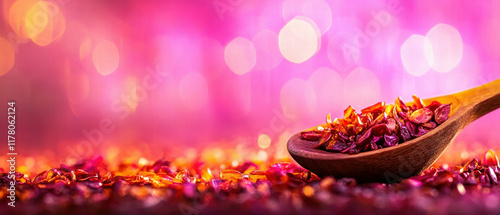 Wallpaper Mural Close-up view of a wooden spoon with vibrant spices against a colorful background Torontodigital.ca