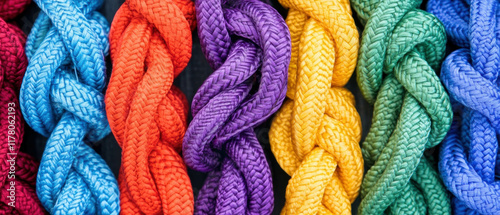 Colorful cargo straps tightly securing a load in a vibrant and organized display