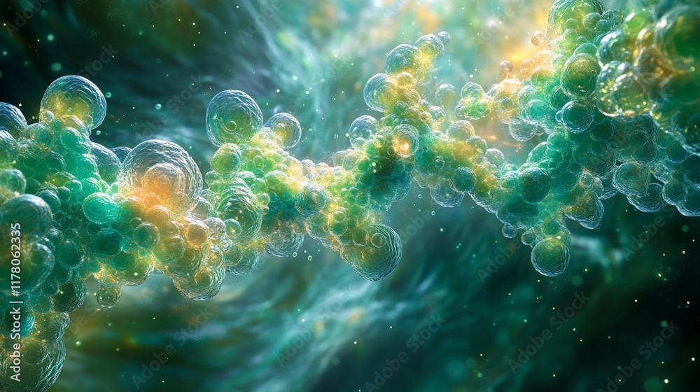 Fototapeta premium Abstract Green And Gold Cellular Structure Image