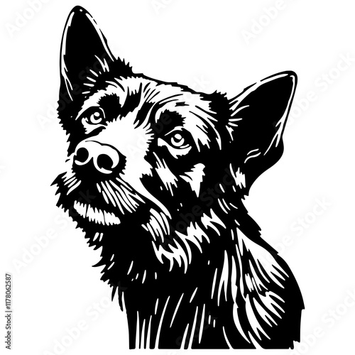 Elegant Black and White Vector Illustration of a Canine Companion: A Strikingly Simple Line Art Portrait of a Loyal Dog