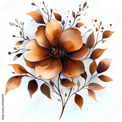 Nature, flowers, clipart watercolor painting of flower, symmetrical pattern, botanical print on white background, vintage style.QW-0799