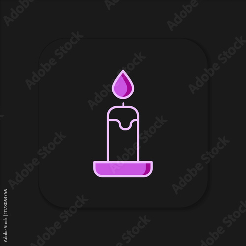 Filled outline Burning candle in candlestick icon isolated on black background. Cylindrical candle stick with burning flame. Flat filled outline style with shadow. Vector