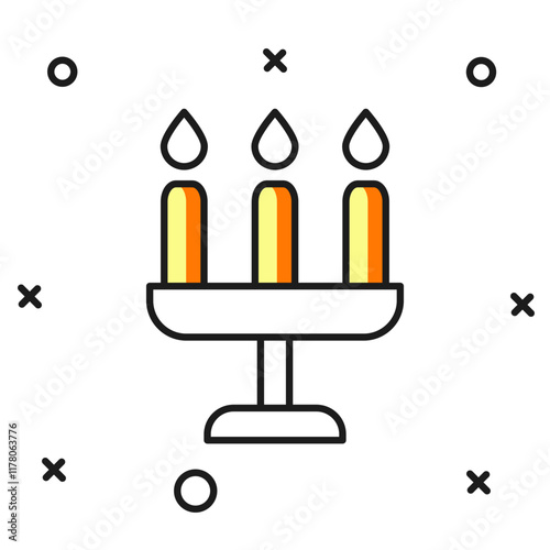 Filled outline Candelabrum with three candlesticks icon isolated on white background. Flat filled outline style with shadow. Vector