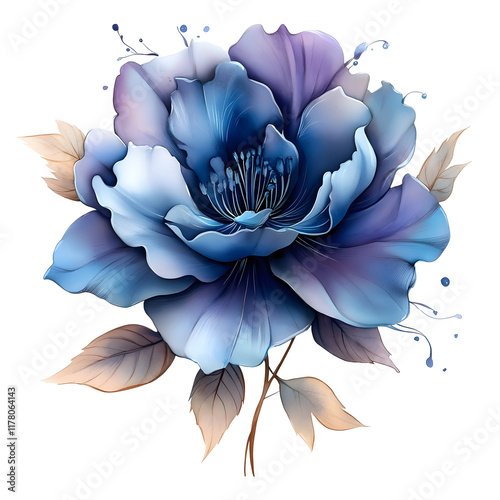 Nature, flowers, clipart watercolor painting of flower, symmetrical pattern, botanical print on white background, vintage style.QW-0761