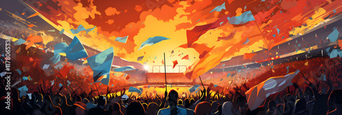 Energized Crowd at a Football Match, Capturing the Passion and Unity of Sports