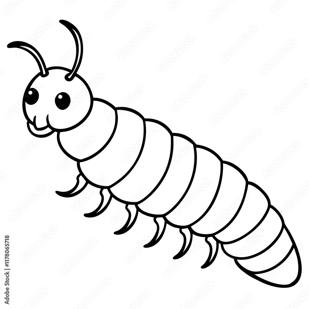 Cartoon Millipede Black-and-White Vector Illustration Cartoon Millipede Black-and-White Vector Illustration