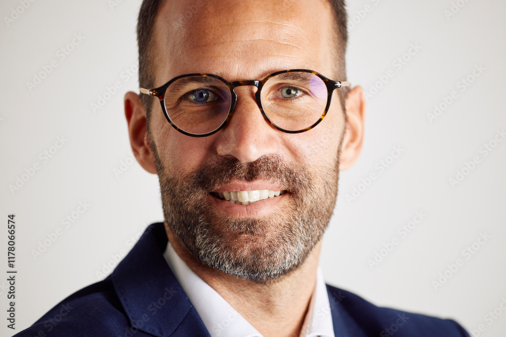 Smiling man wearing glasses in a portrait Smiling man wearing glasses in a portrait