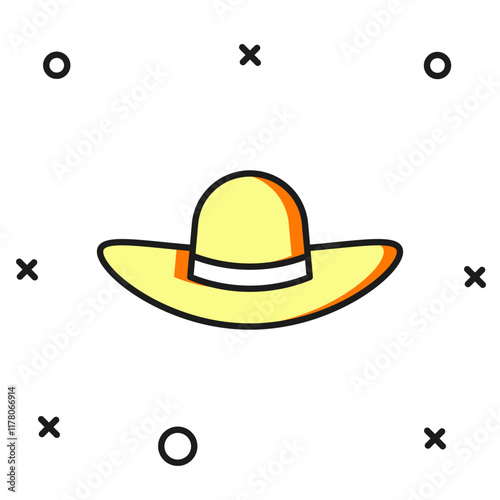 Filled outline Elegant women hat icon isolated on white background. Flat filled outline style with shadow. Vector