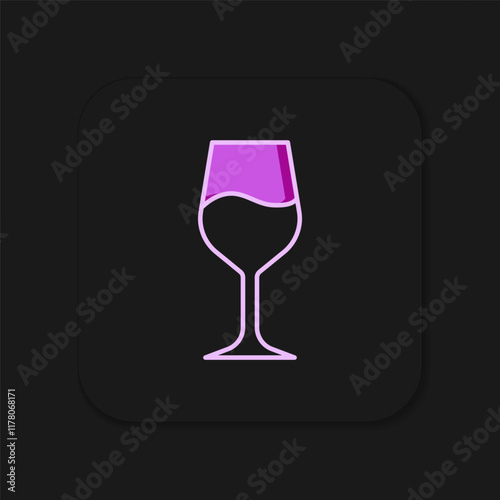 Filled outline Wine glass icon isolated on black background. Wineglass sign. Flat filled outline style with shadow. Vector