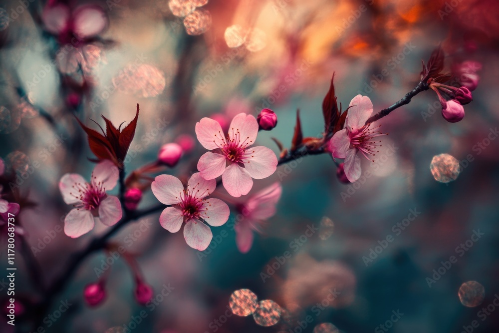 A beautiful flower grows on the branch of a tree, with intricate details and vibrant colors A beautiful flower grows on the branch of a tree, with intricate details and vibrant colors