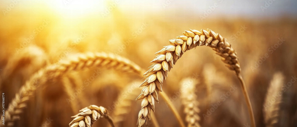 Golden wheat fields stretch under a vibrant blue sky, showcasing nature's bounty and beauty Golden wheat fields stretch under a vibrant blue sky, showcasing nature's bounty and beauty