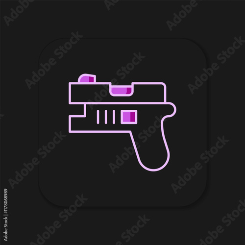 Filled outline Futuristic space gun blaster icon isolated on black background. Laser Handgun. Alien Weapon. Flat filled outline style with shadow. Vector
