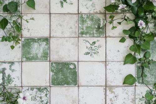 A classic tiled floor design featuring green and white tiles