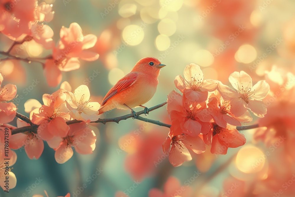 Fototapeta premium A small bird perched on a tree branch, natural scenery
