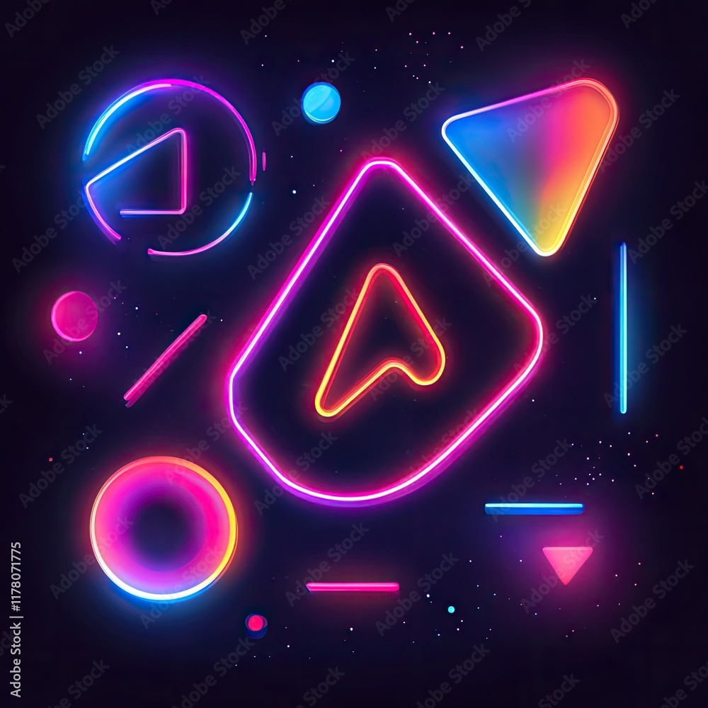 Obraz premium A colorful array of shapes and circles in neon lights