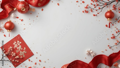 Red Chinese New Year Festive Flatlay Background