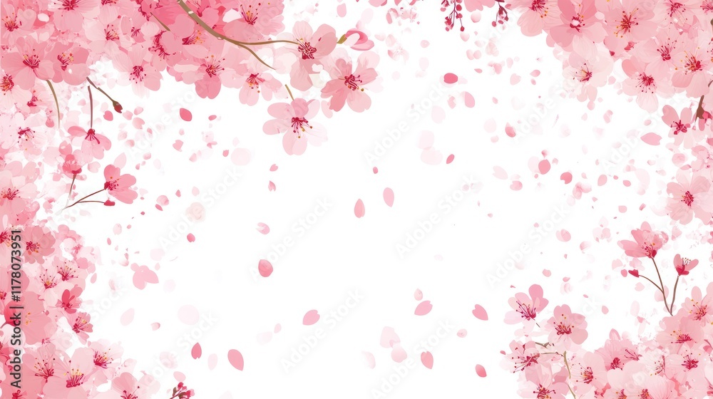 Cherry blossoms falling, spring background, floral design, website banner Cherry blossoms falling, spring background, floral design, website banner