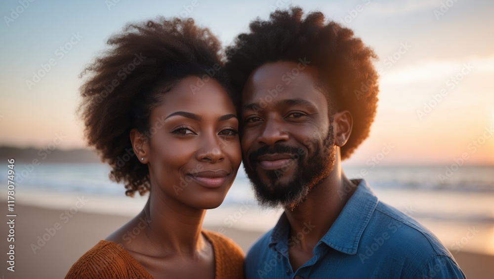 Romantic Sunset: Couple Embracing at the Beach Romantic Sunset: Couple Embracing at the Beach