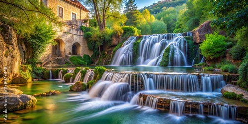 Serene Waterfalls Cascading Through Zaragoza's Stone Monastery, Spain