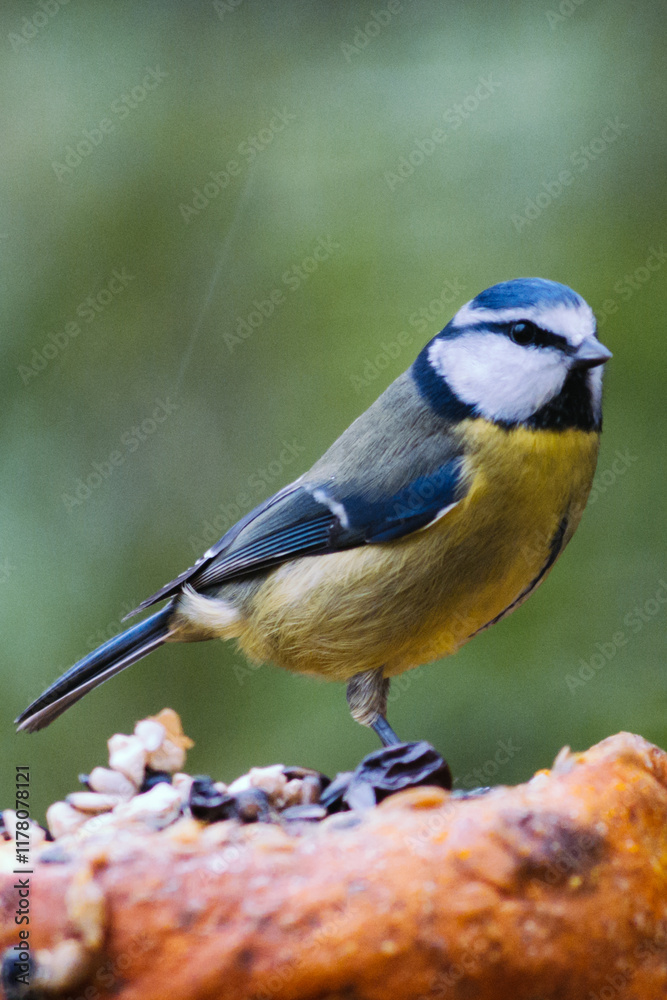 Blue tit on a pumpkin with blurred background Blue tit on a pumpkin with blurred background