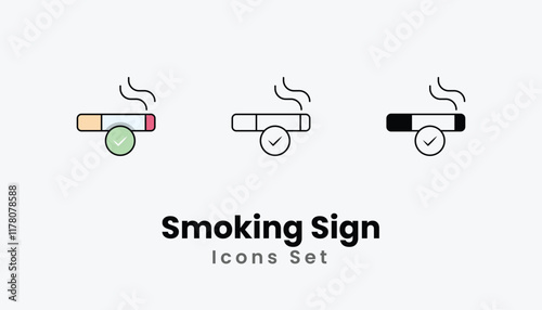 Smoking Sign Icons thin line and glyph vector icon stock illustration