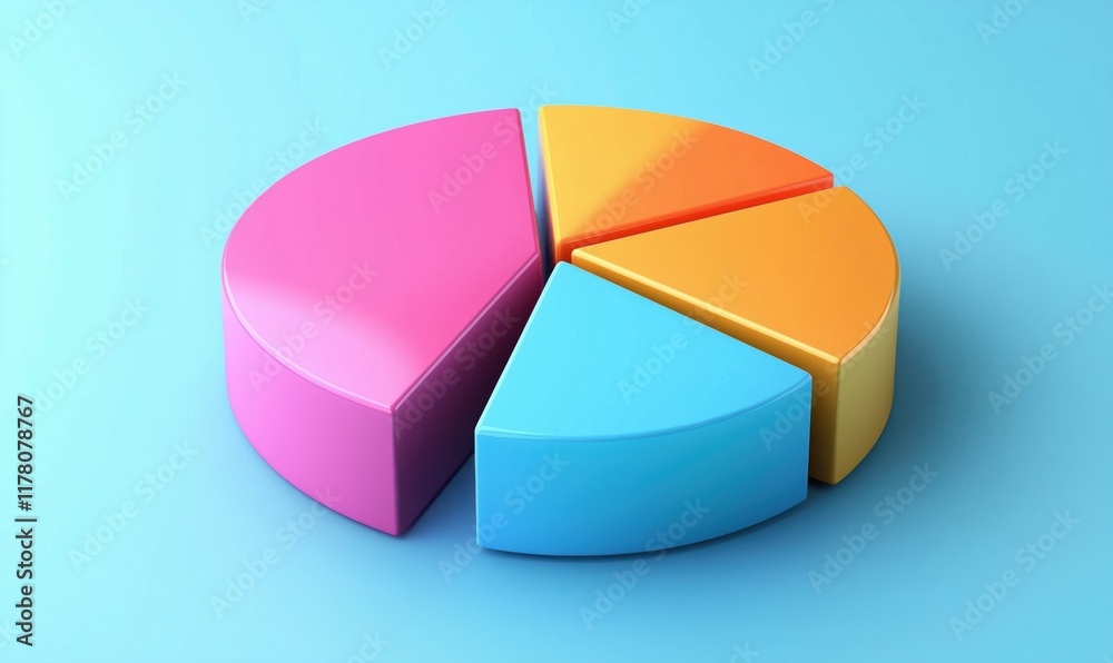 Colorful 3D Pie Chart Representation of Data Segments with Vibrant Colors and Smooth Finish Colorful 3D Pie Chart Representation of Data Segments with Vibrant Colors and Smooth Finish