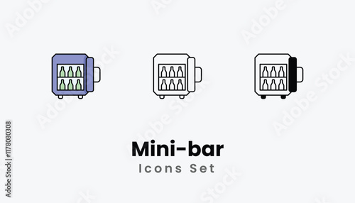 Mini-bar Icons thin line and glyph vector icon stock illustration