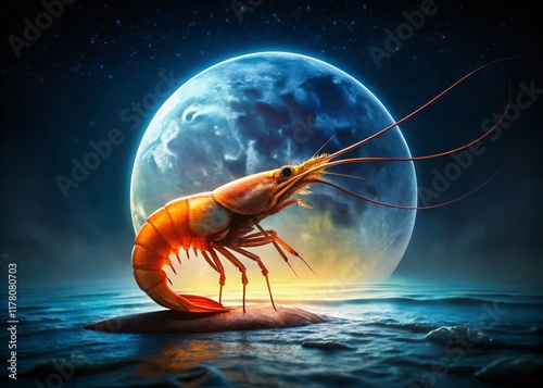 Silhouetted Shrimp at Night - Aquatic Wildlife Night Photography Stock Photo photo