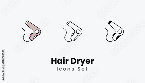 Hair Dryer Icons thin line and glyph vector icon stock illustration