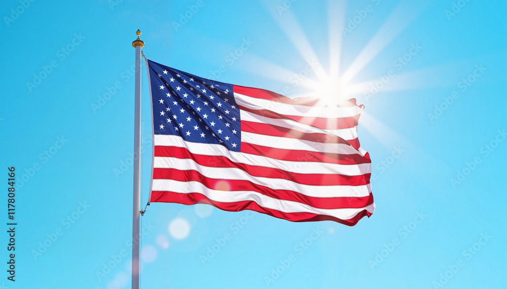 Obraz premium American flag waving in bright sunlight