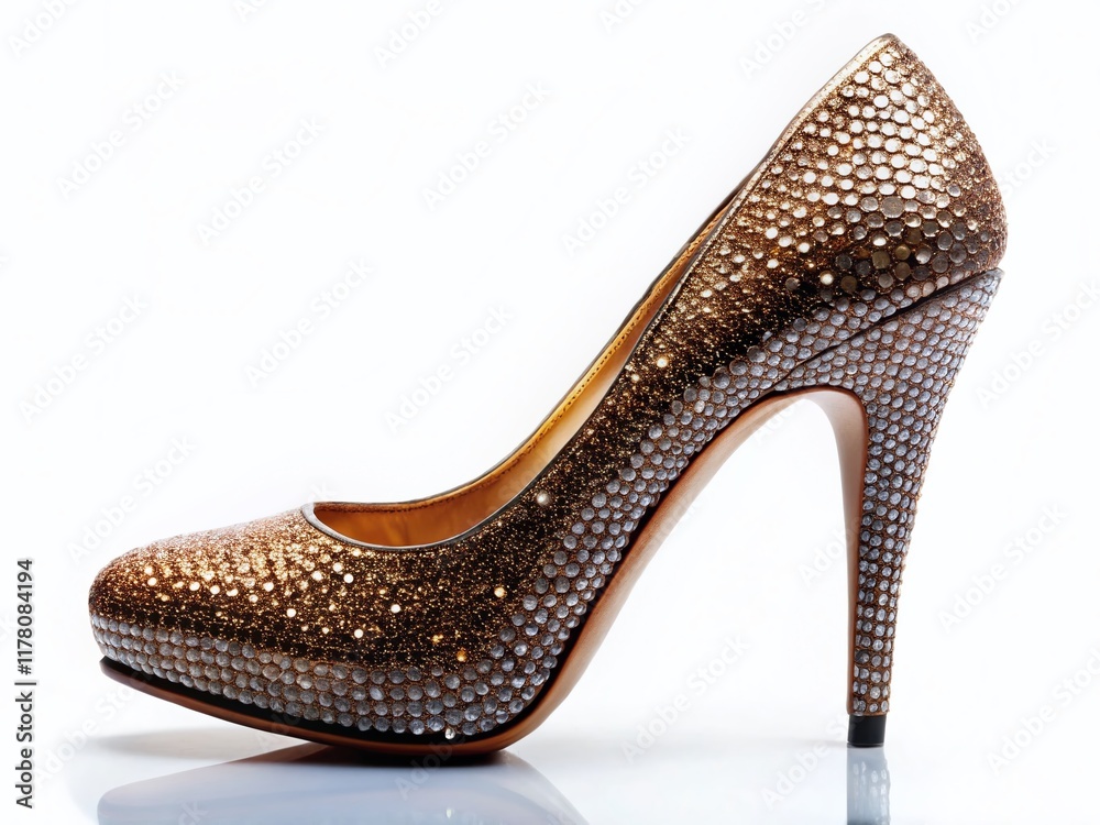 Obraz premium Silhouette of Crystal-Embellished High Heel Shoe on White - Luxurious Footwear Photography