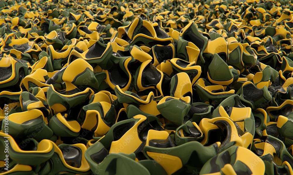 Obraz premium Abstract 3D yellow and green shapes background, ideal for digital art or design projects.