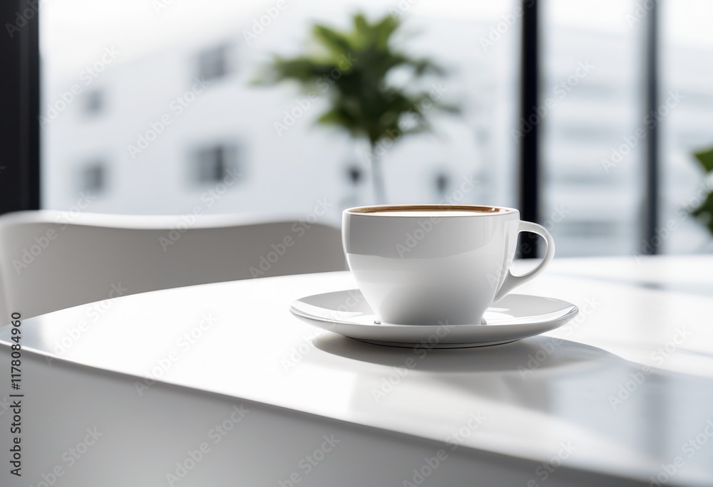 Obraz premium detailed scene minimalist coffee cup positioned elegantly blank table capturing essence modern simplicity pure design aesthetics, beverage, elegance, white