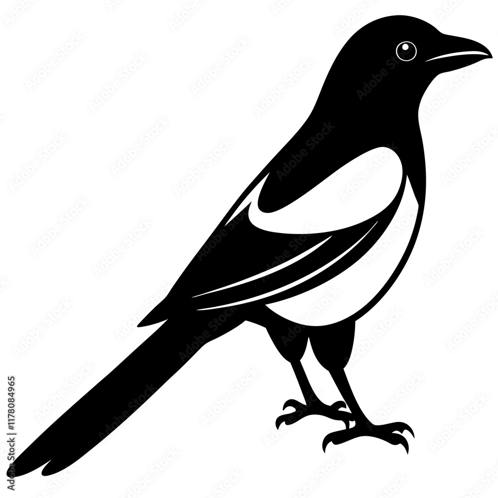 magpie bird black silhouette vector with white background. Wild animal vector magpie bird black silhouette vector with white background. Wild animal vector