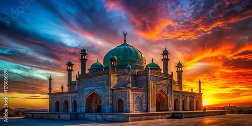 Silhouette of Historic Tomb at Sunset, Herat, Afghanistan photo