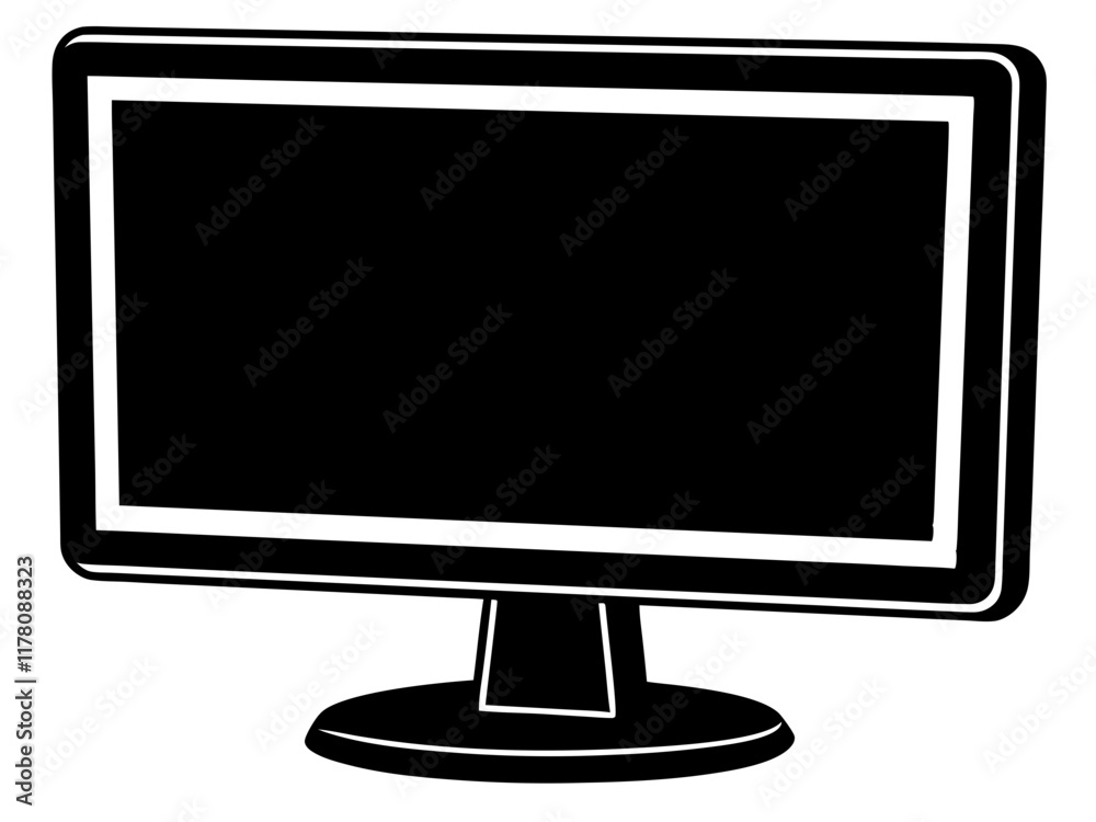 computer monitor, lcd monitor, flat screen tv black silhouette vector with white background. Tech vector