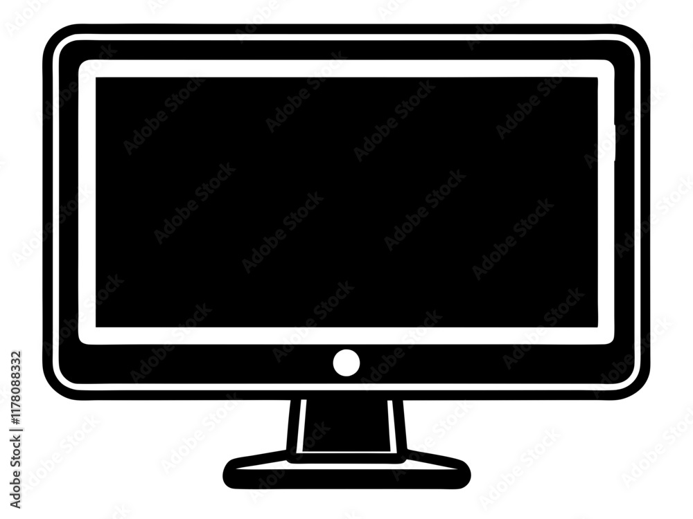 computer monitor, lcd monitor, flat screen tv black silhouette vector with white background. Tech vector computer monitor, lcd monitor, flat screen tv black silhouette vector with white background. Tech vector