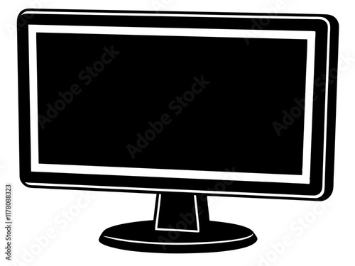 computer monitor, lcd monitor, flat screen tv black silhouette vector with white background. Tech vector