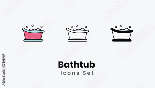 Bathtub  Icons thin line and glyph vector icon stock illustration