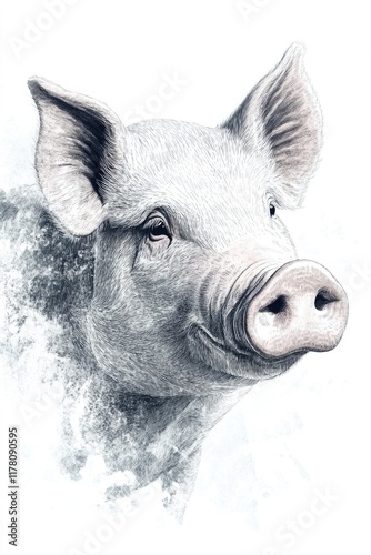 Wallpaper Mural A black and white drawing of a pig Torontodigital.ca