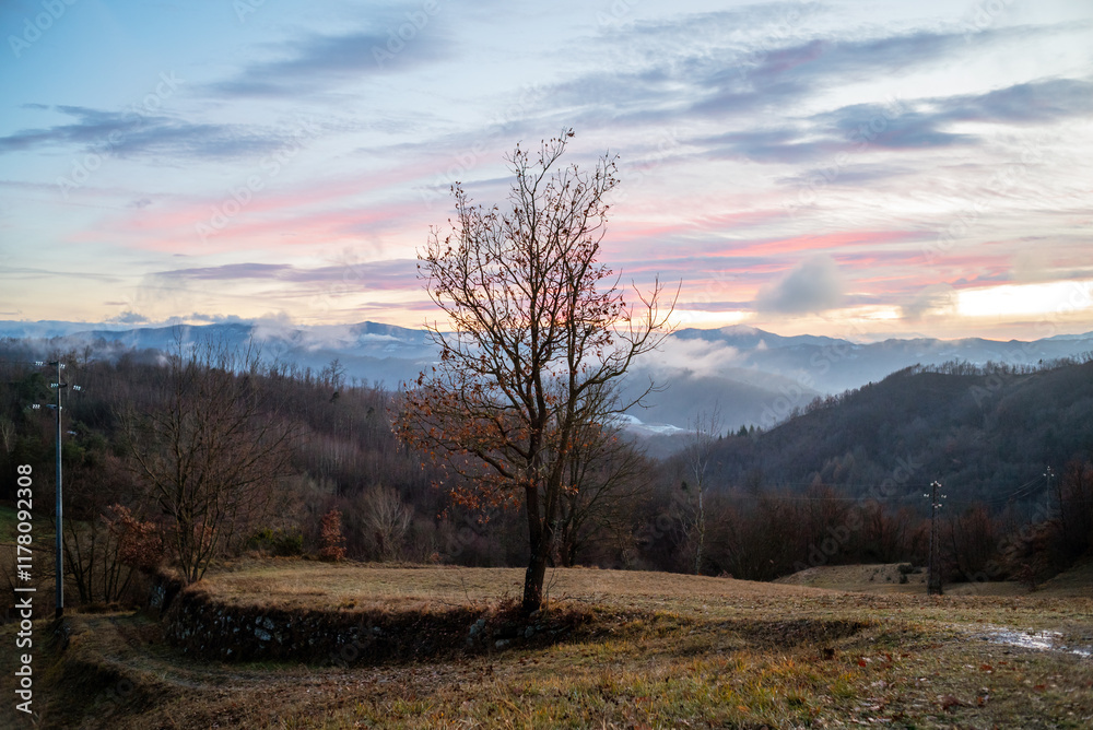 Winter mountain landscape at sunset Winter mountain landscape at sunset
